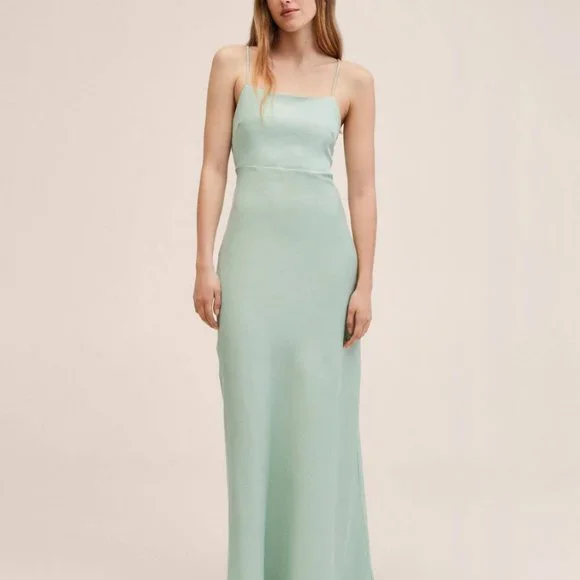 green emerald velvet dress Mango Long Satin Textured Maxi Dress – MOTHER OF